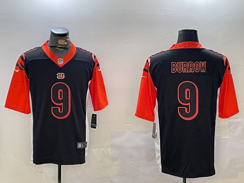 Men Cincinnati Bengals #9 Burrow Black Second generation 2024 Nike Limited NFL Jersey style 1